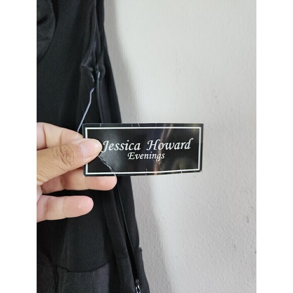 NWT Jessica Howard Evening Black A-Line Ruffle V-Neck Midi Dress size 6 - Picture 5 of 9